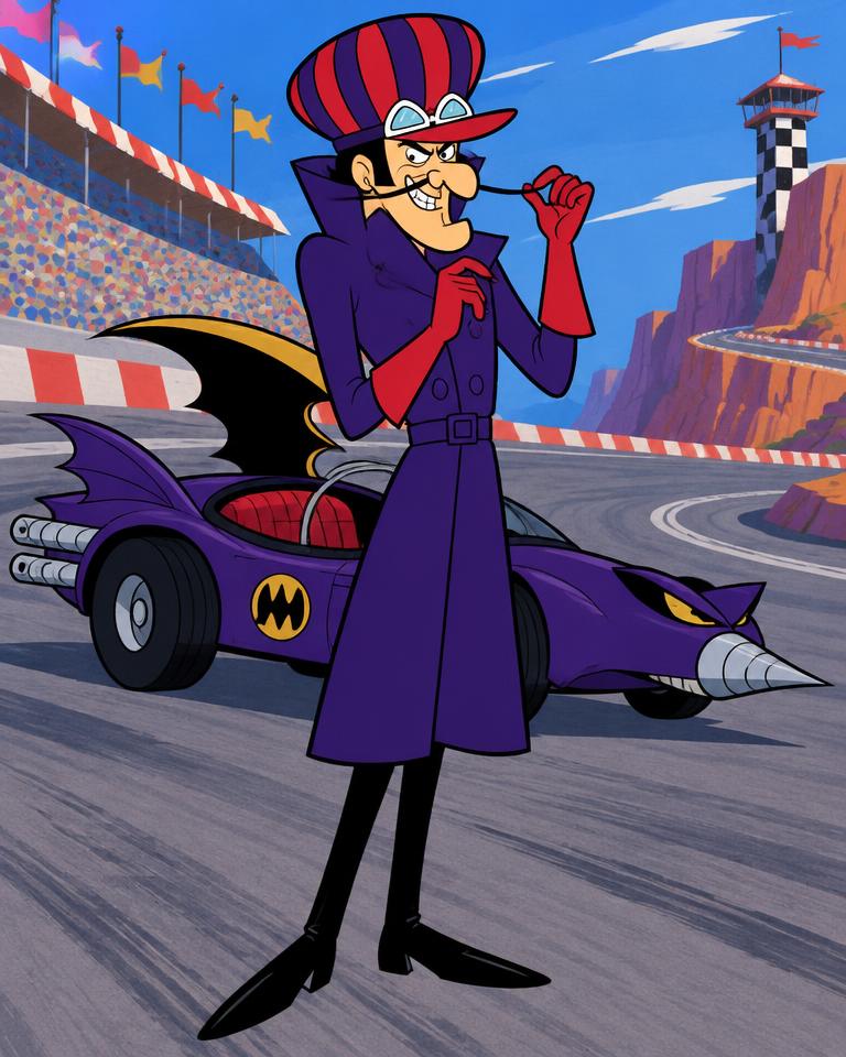 Original fan art portrait of Dick Dastardly with the Mean Machine