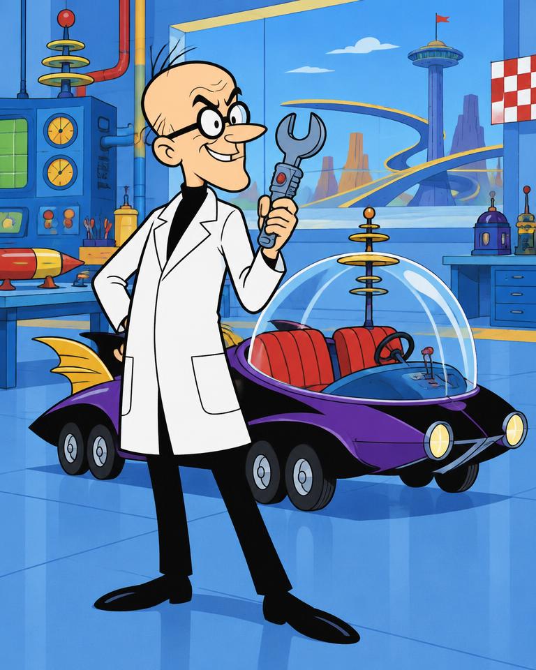Original fan art portrait of Professor Pat Pending with the Convert-a-Car